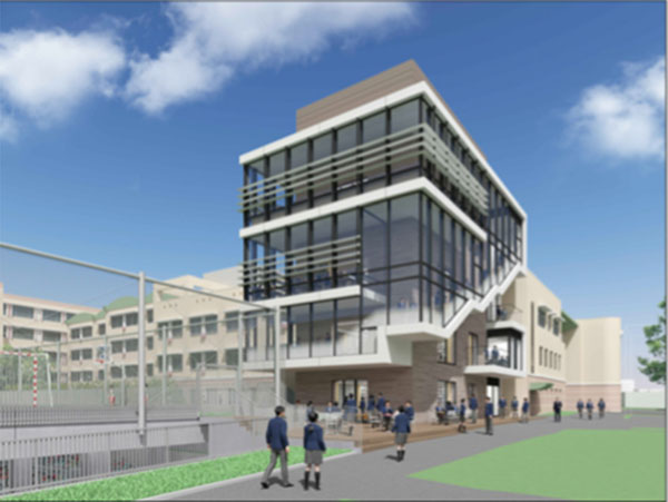 武蔵野大学_全面ガラス張りの新施設の中心には図書館が