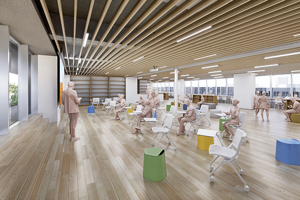 サレジアン国際_2027年4月竣工予定の新校舎「図書ラウンジ」の完成予想図